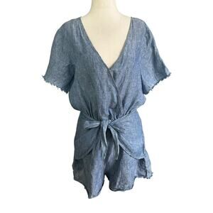 Santuart Blue Anthropologie Linen Wrap Romper Women's Size Small | 44-10